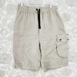 Takeshy Kurosawa 100% Linen Cargo Shorts Raw hem Women's XL Beige